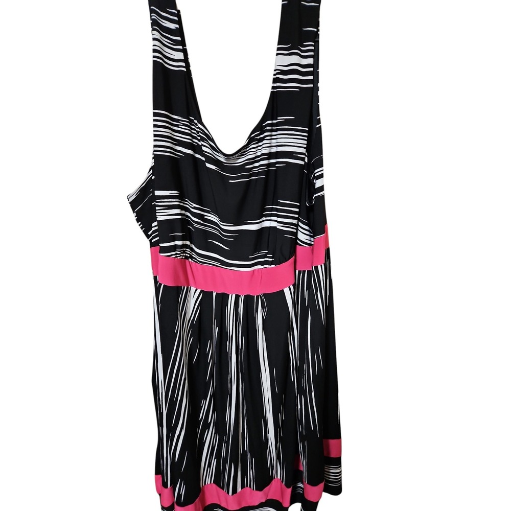 Sleeveless Abstract Stripe A-Line Dress Black White Pink Scoop Neck 3XL 0653